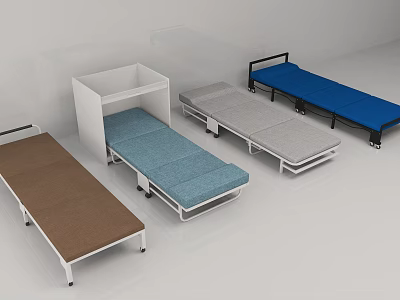 Portable Folding Beds With Blue Brown Gray Mattress And Wheels For Medical Use 3d model
