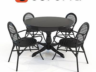 Outdoor Black Round Table and Chair Set With Woven Back Chairs 3d model