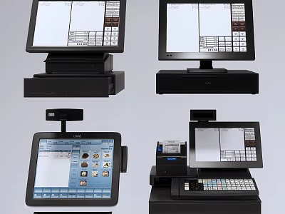 Modern Commercial POS Equipment Featuring Touchscreen Displays Keypads And Receipt Printers 3d model