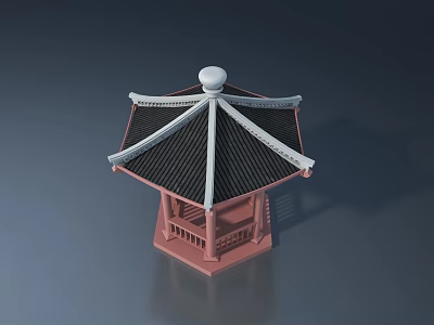 Chinese style ancient building pavilion ancient building door head 3d model