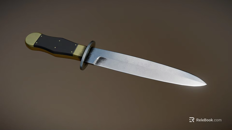 Military Tactical Knife Featuring Black Handle Golden Accents And Sharp Silver Blade 3d model 