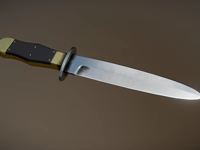 Military Tactical Knife Featuring Black Handle Golden Accents And Sharp Silver Blade 3d model