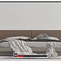 Modern Double Bed Interior With Platform Headboard Blanket Palm Plant And Stuffed Toy