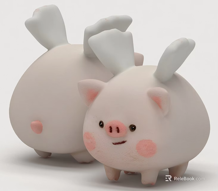 Cute White Pig Plush Toy With Pink Cheeks And Small Wings Design 3d model 