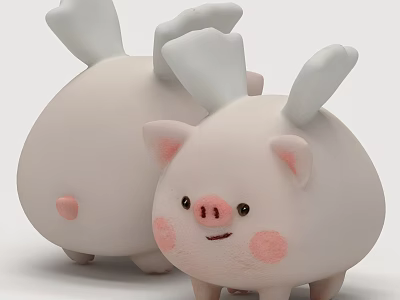 Cute White Pig Plush Toy With Pink Cheeks And Small Wings Design 3d model