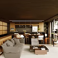 Modern Open Plan Living And Dining Room With Warm Natural Wood Details And Cozy Furnishings