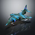 Military Aircraft Model With Blue Green Camouflage British Roundel On Tail And Weapons Under Wings