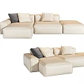Beige Sectional Sofa With Modular Sections Accent Pillows Modern Design For Living Room 3d model