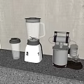 Kitchen Countertop Appliances on Gray Granite Surface with Blender Food Processor and Transparent Cup
