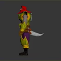 Detailed 3D Fantasy Warrior Character With Red Beard Golden Armor And Purple Pants