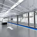 Modern Public Office Space With Glass Partitions Blue Flooring White Furniture And Ceiling Lighting