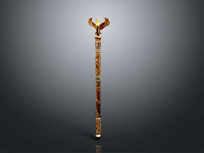 Golden Eagle Headed Scepter Sculpture With Intricate Patterned Design And Ornate Details 3d model