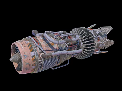 Detailed Industrial Turbine Engine With Complex Internal Structure And Metal Components 3d model