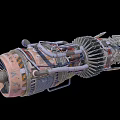 Detailed Industrial Turbine Engine With Complex Internal Structure And Metal Components