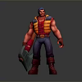 Muscular Man 3D Model in Orange Yellow Vest Blue Pants Holding Toolbox with Blue Headband