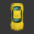 Yellow Sports Car With Rear Spoiler Black Stripes Green Windows And Black Wheels