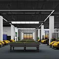 Spacious Modern Billiard Room Interior With Central Table Comfortable Seats Bright Lighting And City View
