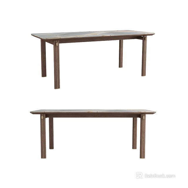 Wooden Dining Table With Simple Design Natural Tabletop And Sturdy Legs 3d model