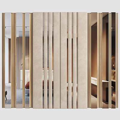Modern Minimalist Bedroom Accent Wall With Vertical Wooden Slats And Warm Neutral Tones 3d model