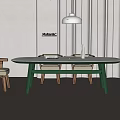 Modern Table And Chair Set With White Top Green Legs Wooden Seats Minimalist Interior