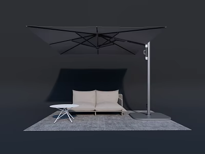 Outdoor Sofa With Beige Cushions And Umbrella Side Table On Rug 3d model