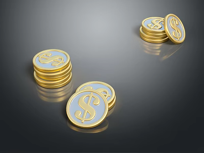 Stacked Gold Coin Inspired Jewelry Accessories With Shiny Metallic Surface And Dollar Signs 3d model
