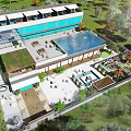 Modern Garden Landscape Featuring Building Pool Greenery And Outdoor Leisure Areas