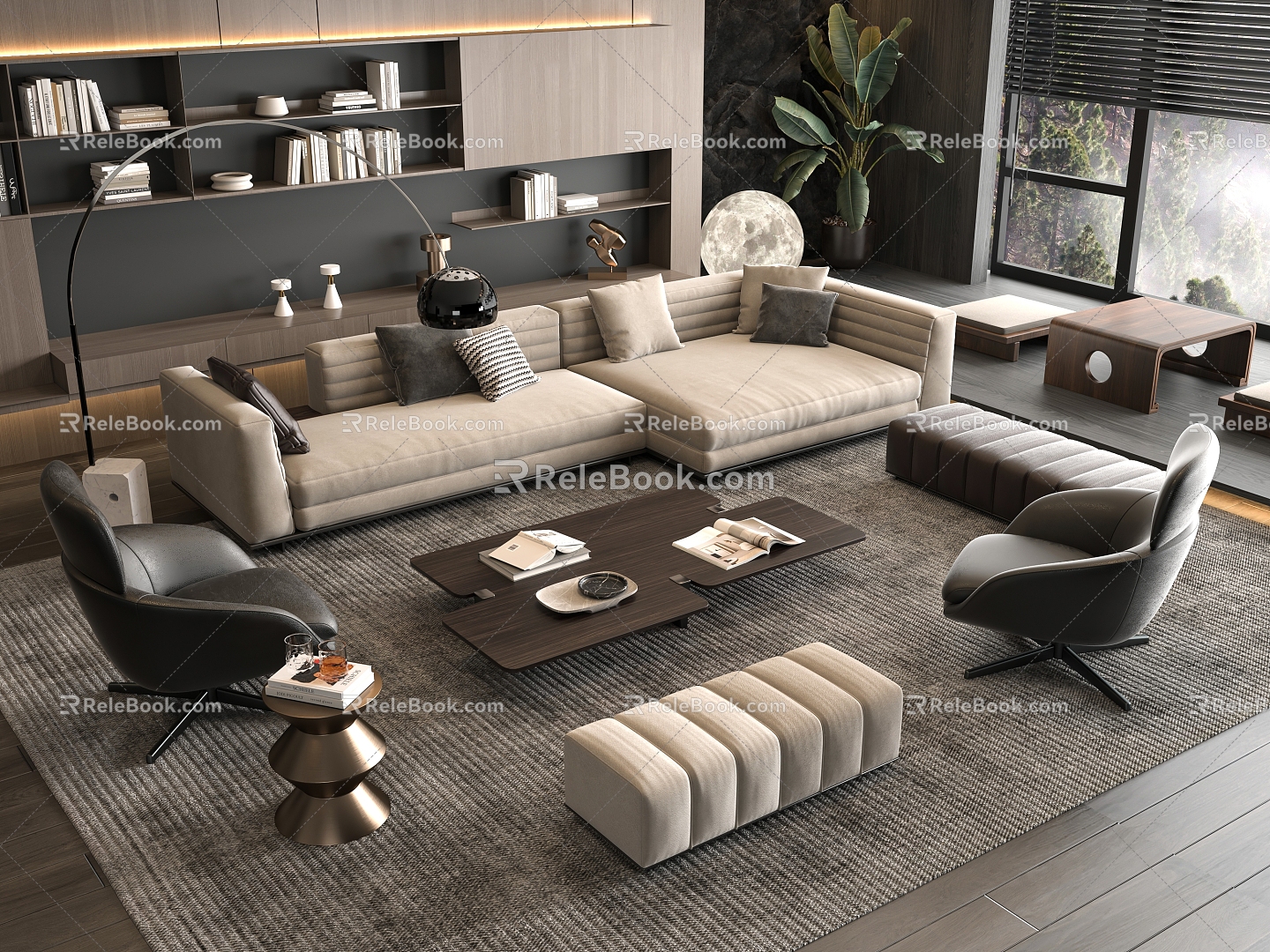 Minotti Sofa Coffee Table Combination Multi-person Corner Sofa Coffee Table Leisure Chair Side Table Corner Table 3d model