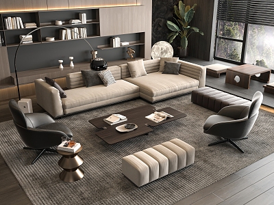 Minotti Sofa Coffee Table Combination Multi-person Corner Sofa Coffee Table Leisure Chair Side Table Corner Table 3d model