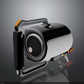 Modern Handheld Equipment With White Body Gray Frame Orange Accents Black Padded Grip Circular Opening