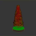 Conical Green Plant With Round Base And Grass Like Decoration On Gray Background