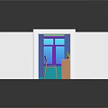 Cartoon Style Classroom Interior With Table Chairs Whiteboard Green Floor And Blue Window
