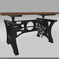 Industrial Style Functional Desk With Metal Frame Gear Design And Wooden Top