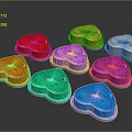 Colorful Heart Shaped Objects with Shiny Surfaces in Multiple Colors Arranged on Dark Background