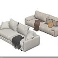Modern Two Seater Fabric Sofas With Pillows Blankets And Minimalist Style 3d model