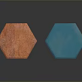 Modern Wooden Stools With Hexagonal Top And Crossed Lattice Design Legs In Orange And Blue