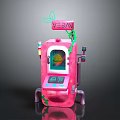 Pink Vegan Vending Machine With Screen Displaying Burger And Vine Decorations