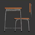 Orange Patterned Desk And Chair Set With Metal Frame For Study Room 3d model