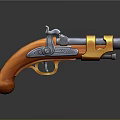 Orange Grip Vintage Pistol with Metal Barrel and Classic Firearm Design