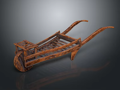 Vintage Wooden Handcart With Rustic Structure Traditional Frame And Curved Handles 3d model