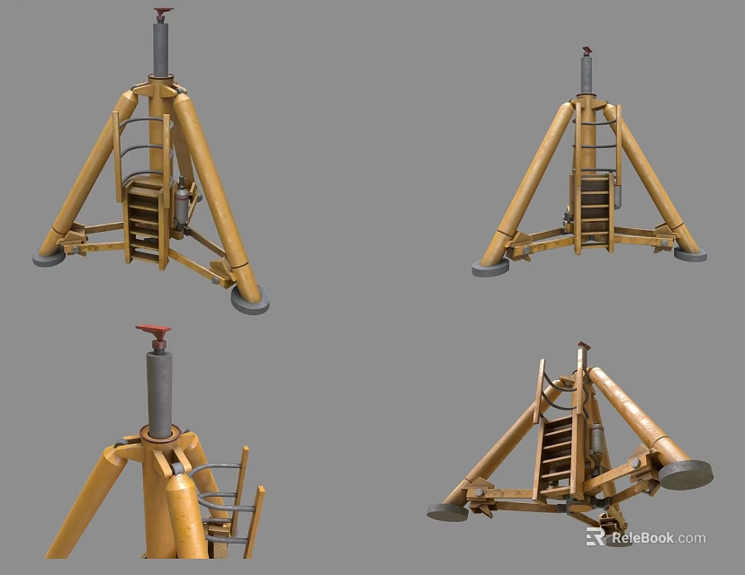 Yellow Tripod Industrial Equipment With Ladder And Wheels Multiple Angle Views 3d model 