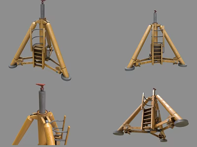 Yellow Tripod Industrial Equipment With Ladder And Wheels Multiple Angle Views 3d model