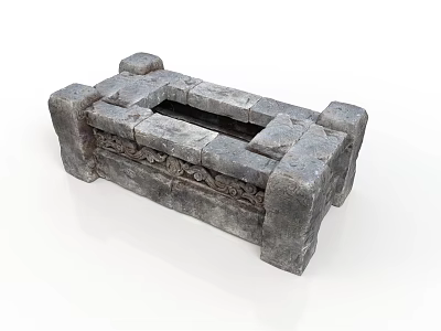 Traditional Gray Stone Furniture With Carved Details And Recessed Square Top 3d model