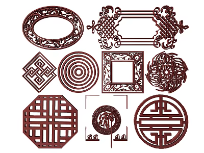 Traditional Chinese Decorative Carved Patterns In Various Shapes And Intricate Designs 3d model