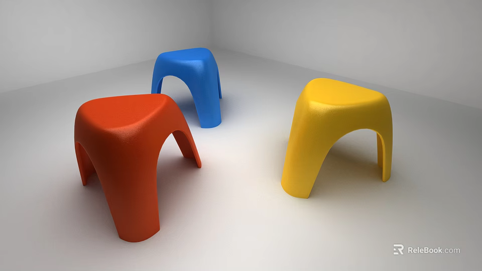 Modern Colorful Curved Stools Red Blue Yellow for Home Interior 3d model 