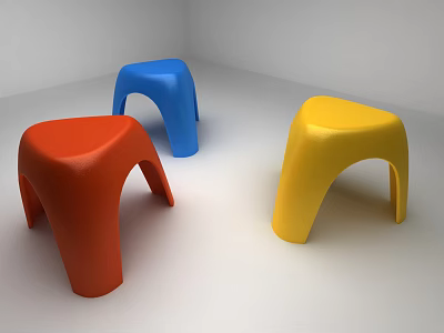 Modern Colorful Curved Stools Red Blue Yellow for Home Interior 3d model