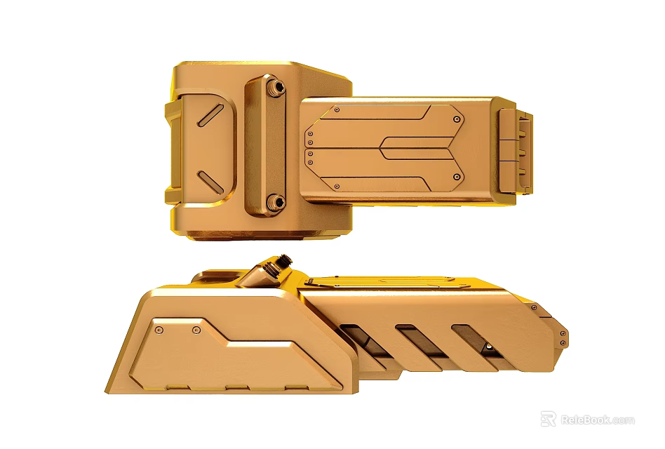 Golden Mechanical Component With Modular Structure And Industrial Design Features 3d model