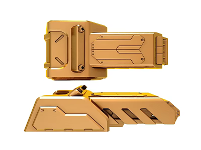 Golden Mechanical Component With Modular Structure And Industrial Design Features 3d model