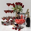 Modern wine rose champagne table jewelry group 3d model