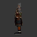 Ancient Warrior In Traditional Ornate Armor With Decorative Chest Plate And Red Sash